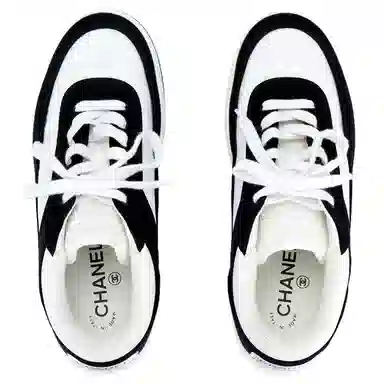 CHANEL Low Top Sneakers Black White