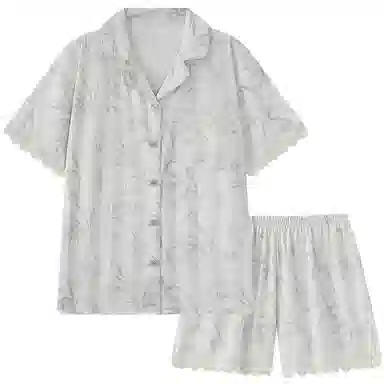 顶瓜瓜 冰丝短袖短裤翻领开衫国风竹叶条纹凉感两件套家居服夏季睡衣套装 女款