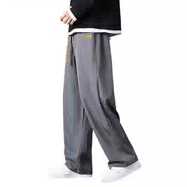 顶峰保罗 直筒阔腿运动宽松垂感潮牌垂感无性别主义显高百搭冰丝弹力抽绳显高大码基础款休闲裤 男女同款