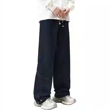 帝狼牛 美式复古明线宽松高腰男系带百搭纯色休闲阔腿直筒裤子牛仔裤 男女同款