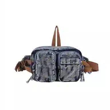 德力熊 复古百搭休闲斜挎包轻便可手提 牛仔布 腰包 男女同款情侣款 黑色/蓝色/深蓝色