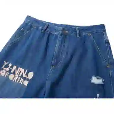 中国李宁 字母中腰直筒牛仔裤 男款 深牛仔蓝