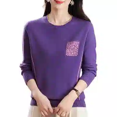 恒源祥 时尚百搭减龄圆领纯色印花质感羊毛针织衫 女款