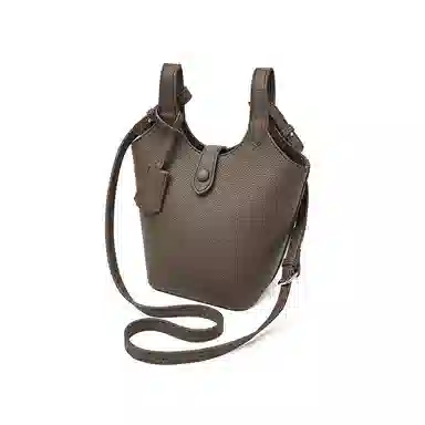 老人头 韩系百搭高级质感小众通勤腋下 合成革 单肩水桶斜挎包 女款 陶土棕/泥灰色