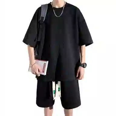 顶峰保罗 简约小众设计感冰丝薄款舒适无性别主义圆领短袖上衣美式潮牌宽松短裤休闲运动套装 男女同款