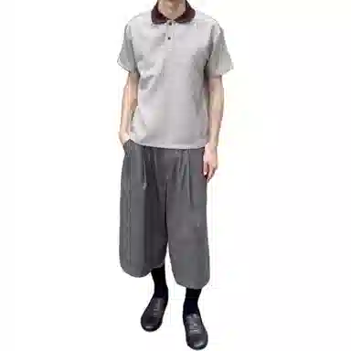 拓菲 美式千鸟格拼接老钱风阔腿西裤七分休闲短裤 男女同款