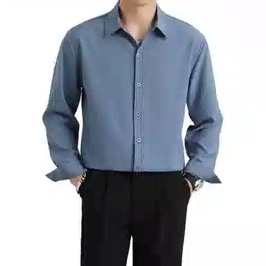 袋鼠 都市质感内搭系列 高级感纯色翻领长袖时尚轻商务日常通勤休闲透气宽松衬衫 男女同款
