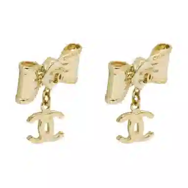CHANEL Metal Logo Earrings Gold
