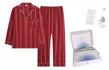 夏芬妍 大红喜庆系列  柔软舒适丝滑结婚本命年翻领条纹冰丝家居服休闲长袖短袖长裤可外穿睡衣套装 男女同款