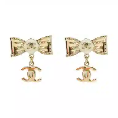 CHANEL Metal Logo Earrings Gold