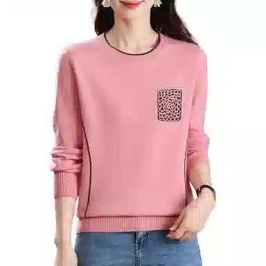 恒源祥 时尚百搭减龄圆领纯色印花质感羊毛针织衫 女款