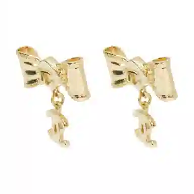 CHANEL Metal Logo Earrings Gold