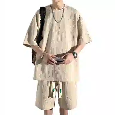 顶峰保罗 简约小众设计感冰丝薄款舒适无性别主义圆领短袖上衣美式潮牌宽松短裤休闲运动套装 男女同款