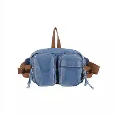 德力熊 复古百搭休闲斜挎包轻便可手提 牛仔布 腰包 男女同款情侣款 黑色/蓝色/深蓝色