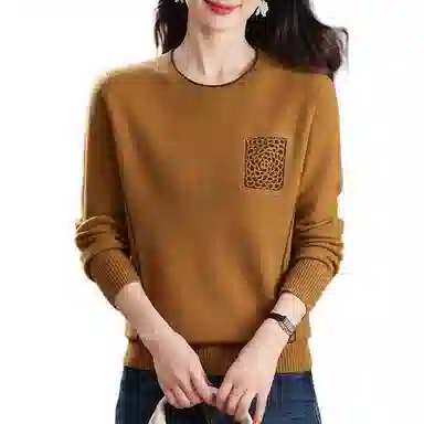 恒源祥 时尚百搭减龄圆领纯色印花质感羊毛针织衫 女款