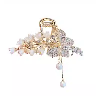 建禄 高级感蝴蝶铃兰花简约抓夹小清新小众鲨鱼夹设计优雅发饰气质通勤百搭#好运 合金 发夹 女款