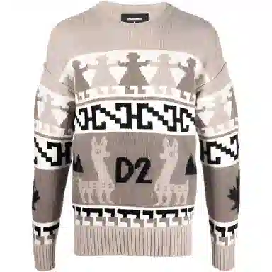 DSQUARED2 FW22 Jacquard Knit Sweater Khaki