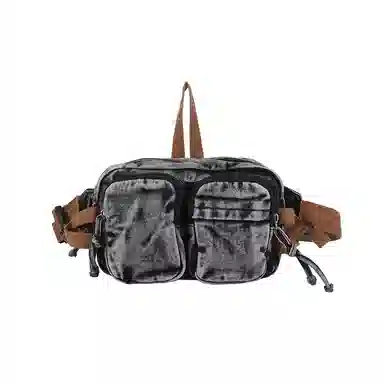 德力熊 复古百搭休闲斜挎包轻便可手提 牛仔布 腰包 男女同款情侣款 黑色/蓝色/深蓝色