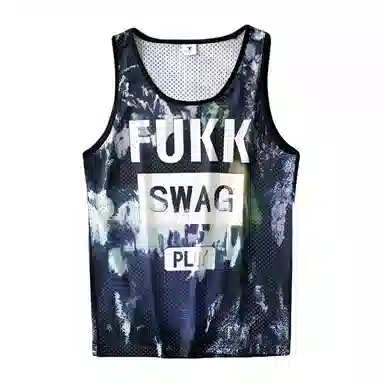 泡泡陷阱 潮流复古字母印花休闲透气网眼简约运动健身跑步坎肩无袖篮球背心 男女同款