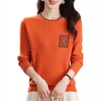 恒源祥 时尚百搭减龄圆领纯色印花质感羊毛针织衫 女款