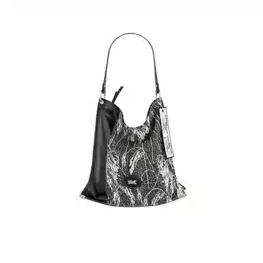 大犬乌马 大容量百搭通勤 织物 水桶包单肩包 大号 女款 提花黑