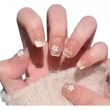 计轩 七里香高级显白法式猫眼气质立体小花纯手工穿戴百搭温柔美甲  短梯温柔小花晕染 可爱