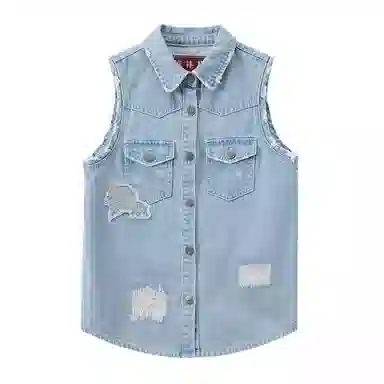 鬼洗 樱花金鱼贴布绣街头马甲牛仔外套 女款