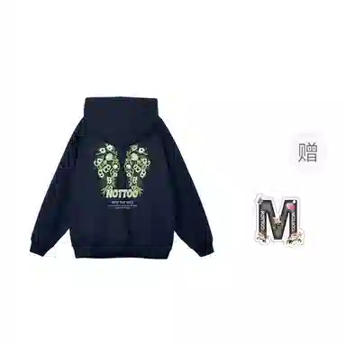 棉购 潮牌美式仿刺绣连帽加绒加厚长袖上衣学院风小众时尚舒适外套卫衣男 女款