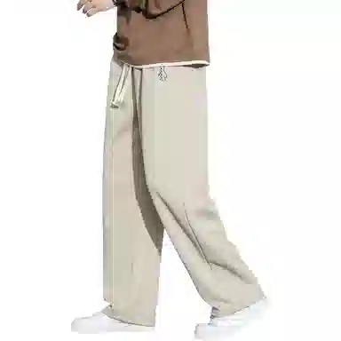 顶峰保罗 直筒百搭阔腿长裤宽松垂感舒适运动冰丝潮牌小熊刺绣侧边条纹高街无性别主义休闲裤 男女同款