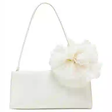 百思图 时尚潮流百搭 人造革 腋下单肩包 中号 女款 淡黄/米白色