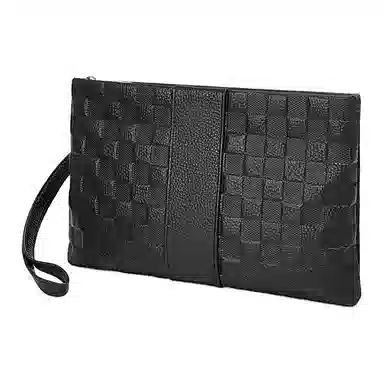 老人头 商务休闲简约风格格纹设计高级感百搭 头层牛皮 男士手拿包 男款 黑色