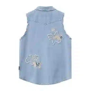 鬼洗 樱花金鱼贴布绣街头马甲牛仔外套 女款