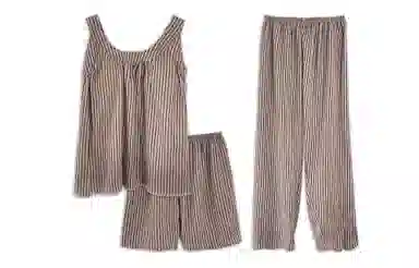 夏芬妍 简约韩式风气质条纹吊带家居服舒适柔软休闲带胸垫三件套可外穿睡衣套装 女款