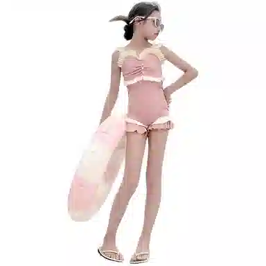 木木兔 夏季时髦洋气时尚女孩中大童初中生游泳学生少女花边泳装泳衣裤 儿童款