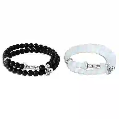 【纯银 | 异地可分开发货】 琅风 双层锦鲤福牌转运珠一对叠戴可调高级设计感潮流#好运 黑曜石 手串 男女同款情侣款