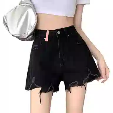 邓大喵 破洞高腰显瘦修身热裤牛仔短裤 女款