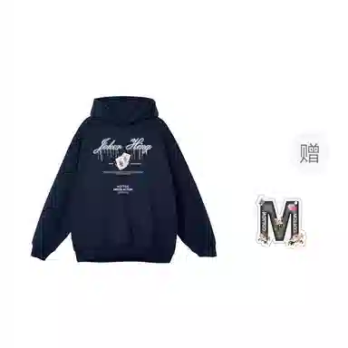 棉购 连帽字母印花小众秋冬加绒加厚学生美式重磅宽松上衣卫衣男 女款