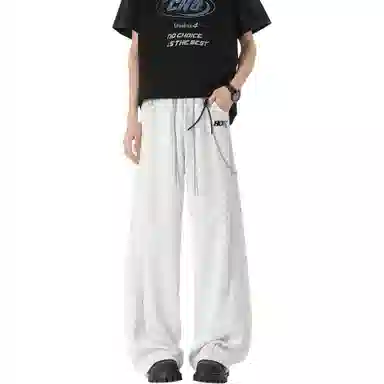 王者荣耀 美式复古纯色条杠直筒阔腿长裤宽松舒适青少年学生党休闲百搭时尚针织运动裤 标语款 男女同款