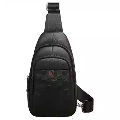 老人头 商务通勤轻便出行单肩斜挎包 头层牛皮 胸包 男款 黑色