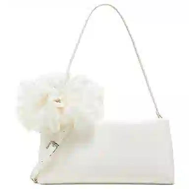 百思图 时尚潮流百搭 人造革 腋下单肩包 中号 女款 淡黄/米白色