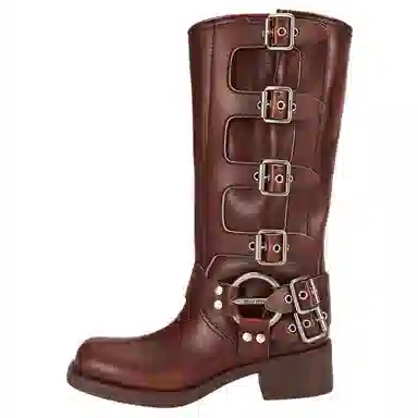 Miu Miu Round Toe Leather Boots