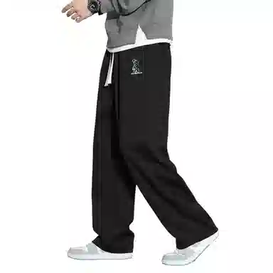 顶峰保罗 直筒百搭阔腿长裤宽松垂感舒适运动冰丝潮牌小熊刺绣侧边条纹高街无性别主义休闲裤 男女同款