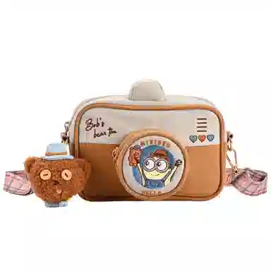 POTDEMIEL x Universal Studios Minions Bob & Tim Bear Camera Plush Crossbody Bag Khaki