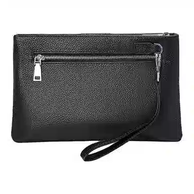 老人头 商务休闲简约风格格纹设计高级感百搭 头层牛皮 男士手拿包 男款 黑色