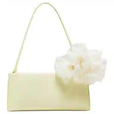 百思图 时尚潮流百搭 人造革 腋下单肩包 中号 女款 淡黄/米白色