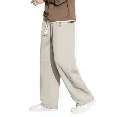 顶峰保罗 直筒百搭阔腿长裤宽松垂感舒适运动冰丝潮牌小熊刺绣侧边条纹高街无性别主义休闲裤 男女同款