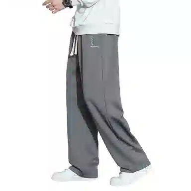 顶峰保罗 直筒百搭阔腿长裤宽松垂感舒适运动冰丝潮牌小熊刺绣侧边条纹高街无性别主义休闲裤 男女同款