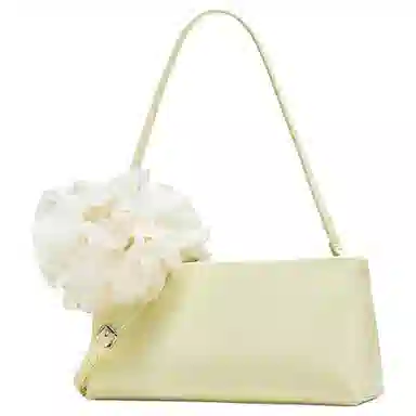 百思图 时尚潮流百搭 人造革 腋下单肩包 中号 女款 淡黄/米白色