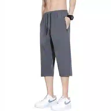 左岸 夏季薄款裤男冰感吸湿排汗透气七分裤子男直筒运动冰丝裤男士轻薄宽松速干裤男拉链裤纯色裤男休闲短裤 男款