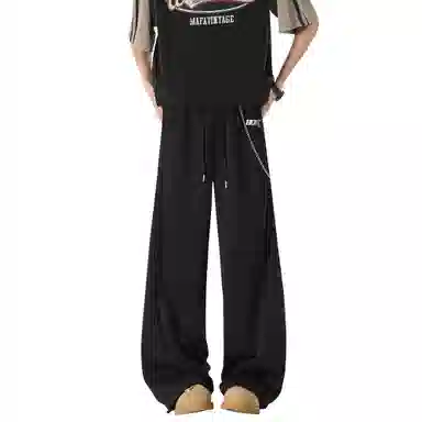 王者荣耀 美式复古纯色条杠直筒阔腿长裤宽松舒适青少年学生党休闲百搭时尚针织运动裤 标语款 男女同款